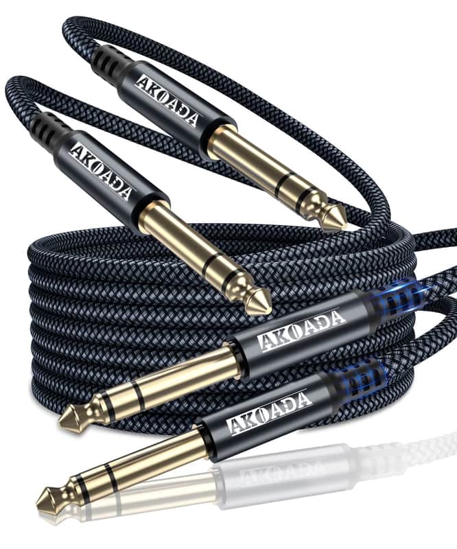 1/4 Inch TRS Instrument Cable 20ft 2Pack 6.35mm Guitar Bass AMP Cord 6.35mm 1/4 TRS Balanced Stereo Audio Male to Male Cable for Electric Guitar,Bass,Keyboard,Mixer,Amplifier,Speaker image 1