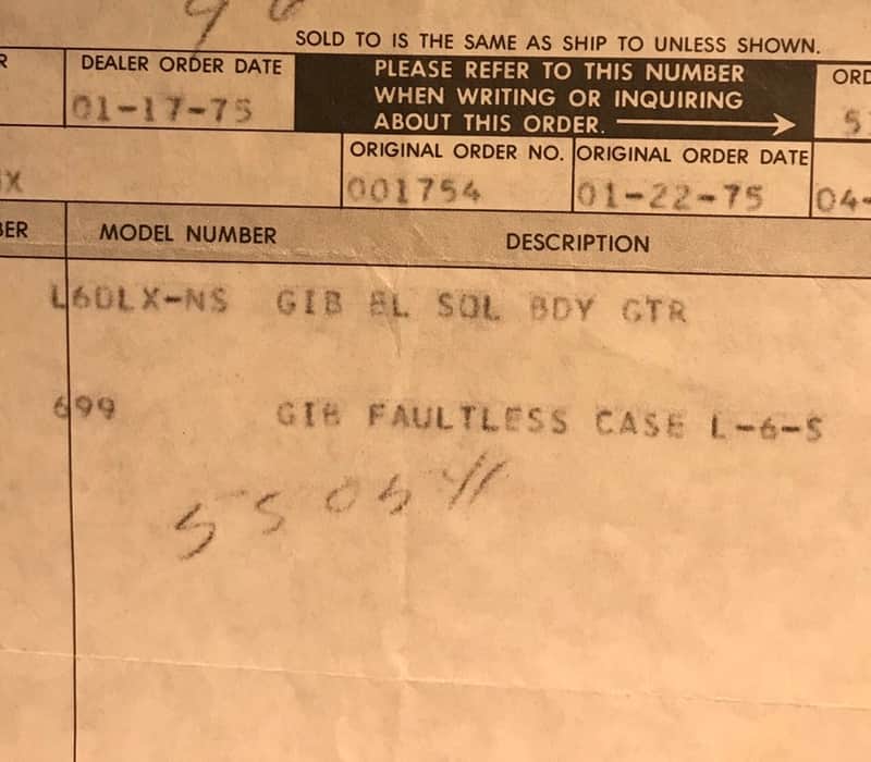 Gibson Rare Kalamazoo factory sales receipt L6 DLX 1975 Natural image 1