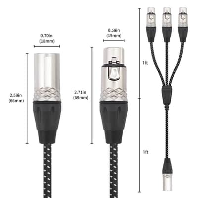 3Pin XLR Male to 3 Female Y Splitter Cable,3 Way XLR Splitter 1 Male to 3 Female Audio Cable Microphone Three in and one out-2FT image 2
