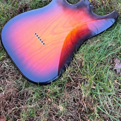 MJT VTS One Piece Ash Hardtail Stratocaster Body 2020  Sunburst  with Fender Bridge image 10