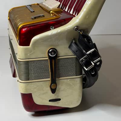 Pearl Red & White Camerano By Scandalli Piano Accordion LM (41key/120Bass) Italy image 4