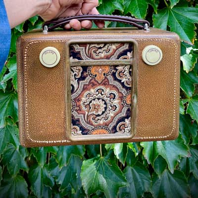 Rotary Connection Portable mini guitar cab with 8” vintage CTS speaker. Built from 50’s Westinghouse tube radio. 2025 - Tan/brown image 2