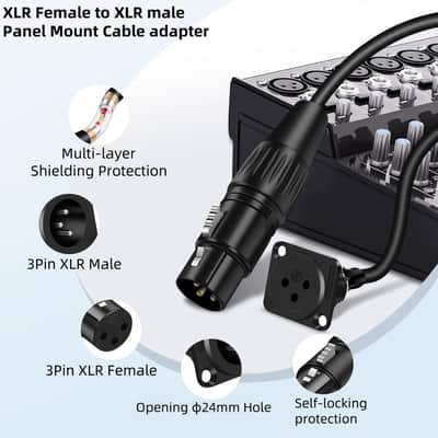 XLR Pass Through Cable,3 Pin D Type Female Panel Mount to Male Connector for Microphone, Stage Box, Floor Box, Patch Panel,Through Connector 3.3FT 1-Pack image 2