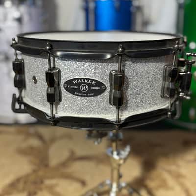 Walker Custom Drum Silver Sparkle 14x5.5" - Black Hardware Snare Drum image 1
