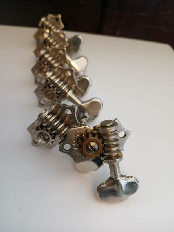Vintage Grover Sta-Tite bass side tuning machine set of 6- Nickel image 1