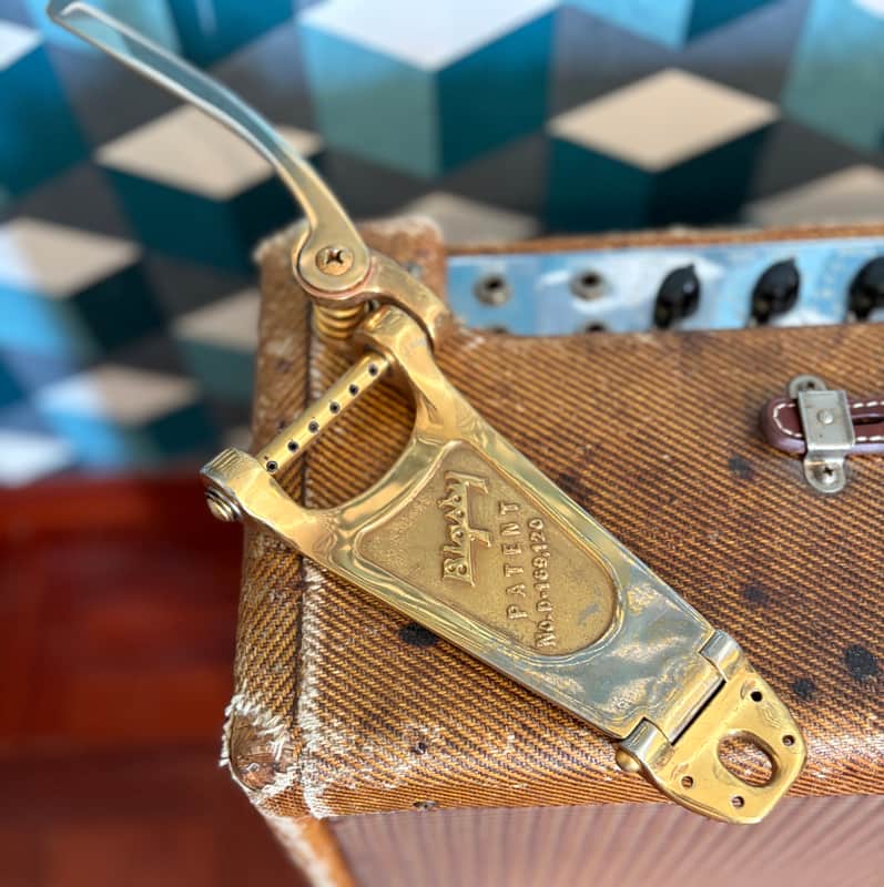 1959 Gibson ES350T Bigsby B6 RARE SHORT HINGE Gold Kalamazoo Sand-Cast Vibrato Tailpiece Original Vintage Gretsch Guild image 1