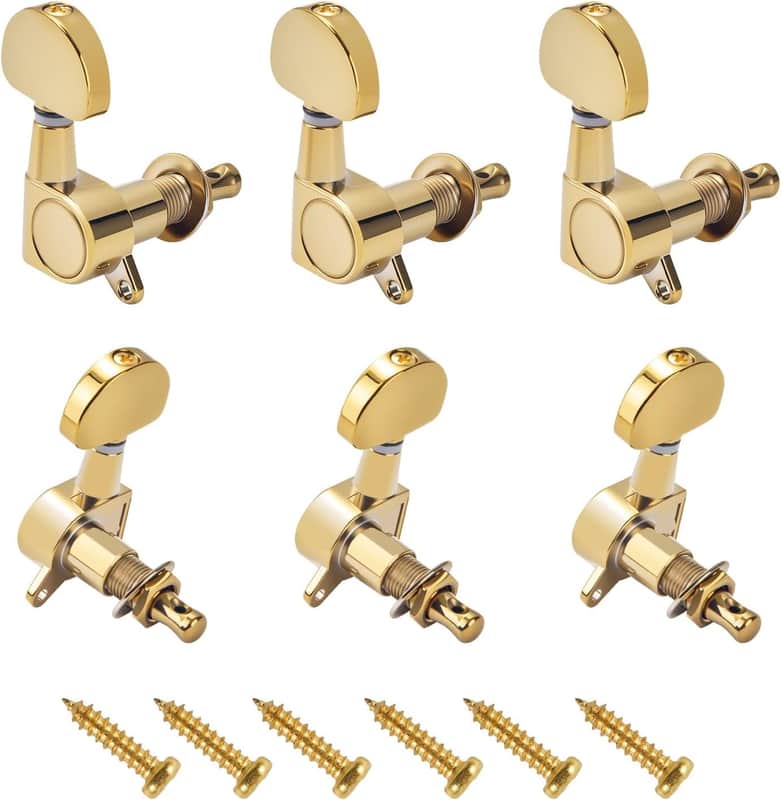 3L3R Guitar Tuning Pegs, Half Round Angled Buttons, Chrome Guitar Tuners, 6 Pack Acoustic & Classical Guitar Tuning Machines Replacement（Gold） image 1