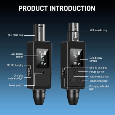 Wireless Microphone System UHF Professional XLR Transmitter+Receiver, Supports Dynamic/Condenser Microphones & 48V Phantom Power, Suitable for Electric Guitar, Bass, Mixers, PA Systems image 2