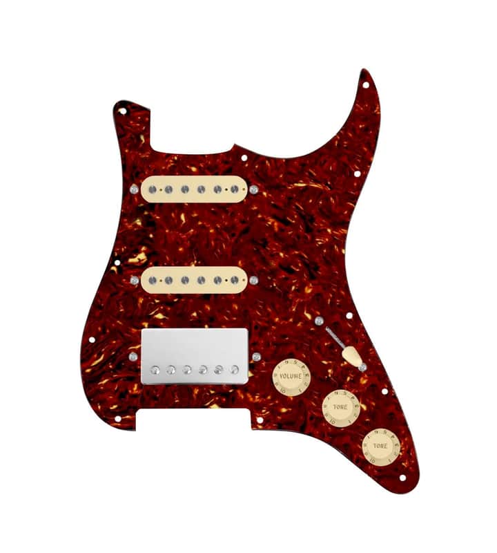 920D Custom HSS Loaded Pickguard For Strat With A Nickel Smoothie Humbucker, Aged White Texas Vintage Pickups, Aged White Knobs, and Tortoise Pickguard image 1