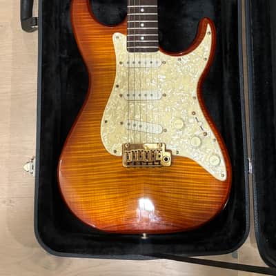 Michael Kelly Flame Top SSS Strat-Style Electric Guitar - Cherry Burst, Gold Hardware image 2