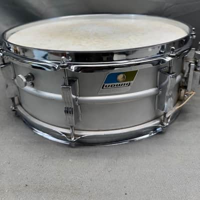 Vintage Ludwig Acrolite Aluminum Snare Drum 8 Lug 14x5” Blue Olive Badge 1976 76 Acrolite 1979 - Brushed Aluminum image 1