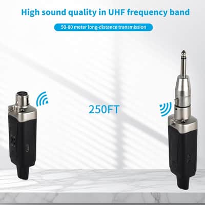 Wireless XLR Microphone Transmitter and Receiver System, Mode Guitar Adapter with 16 Channels, 250ft Range, USB Rechargeable, 48V Phantom Power image 2