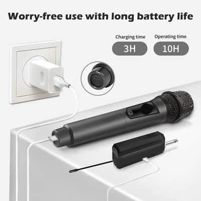 Wireless Microphone Only for Mic Input, UHF Rechargeable Handheld Multipurpose Mic,(Work 10hs) Microphones 150ft Range for Machine Amplifier Speaker Karaoke Church Speech Wedding Singing (Black) image 2