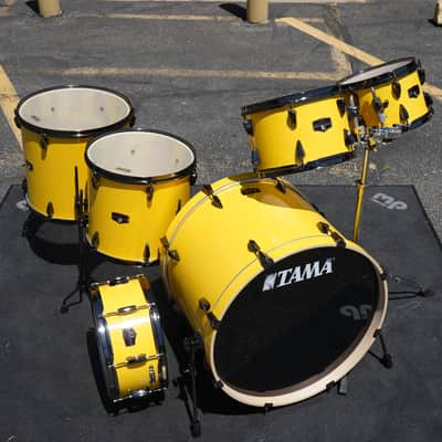 Tama Imperialstar 6pc Shell Pack w/ Snare Drum & Tom Stand - Electric Yellow w/ Black Nickel Hardware image 2