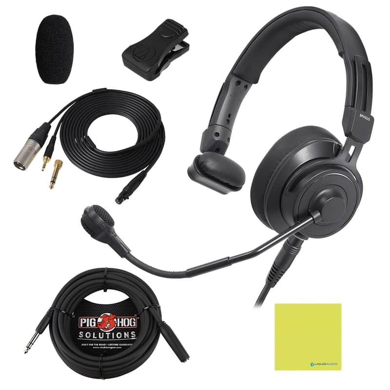 Mint Liquid Audio Audio Technica BPHS2S Single-Ear Broadcast Headset Bundle w/Pig Hog PHX14-25 Headphone Extension Cable Polishing Cloth image 1