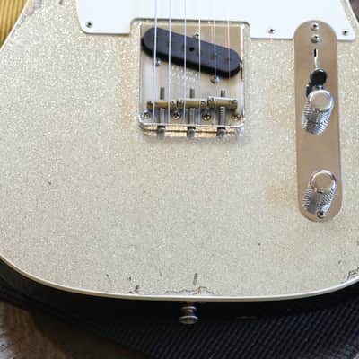 2018 Fender Custom Shop Double Esquire Limited Edition Electric Guitar Relic Silver Sparkle + COA OHSC image 7