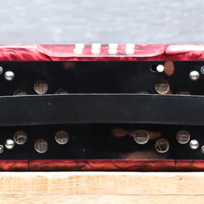 Hohner Erica 2-Row 8-Bass 21-Treble Button C-F Red Diatonic Accordion - Germany image 7