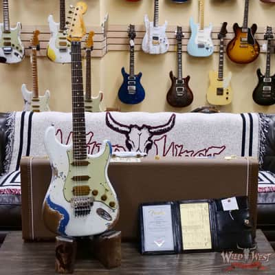 Fender Custom Shop Wild West White Lightning Stratocaster HSS Floyd Rose Rosewood Fingerboard 22 Frets Heavy Relic Lake Placid Blue 7.70 LBS image 6