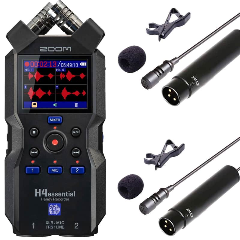 Zoom H4essential 4-Track Handy Recorder + Vidpro Professional Wired XLR Lavalier Microphone XM-L2 for Pro Audio Equipment with XLR Input image 1