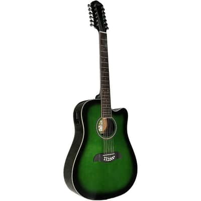Oscar Schmidt OD312CETGR Cutaway 12 String Acoustic Electric Guitar. Trans Green image 4
