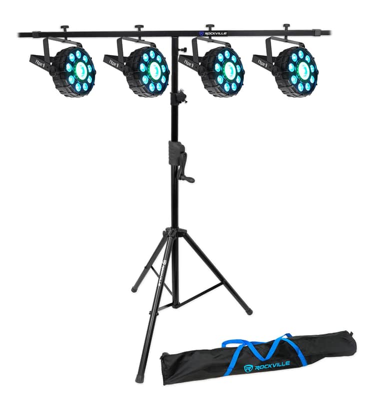 (4) Chauvet DJ FX Par 9 DMX Multi-Effect LED, SMD RGB+UV Lights+Crank Up Stand image 1