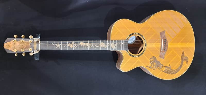 Blueberry LEFT HANDED Acoustic Guitar Grand Concert Mermaid Motif - NEW IN STOCK image 1