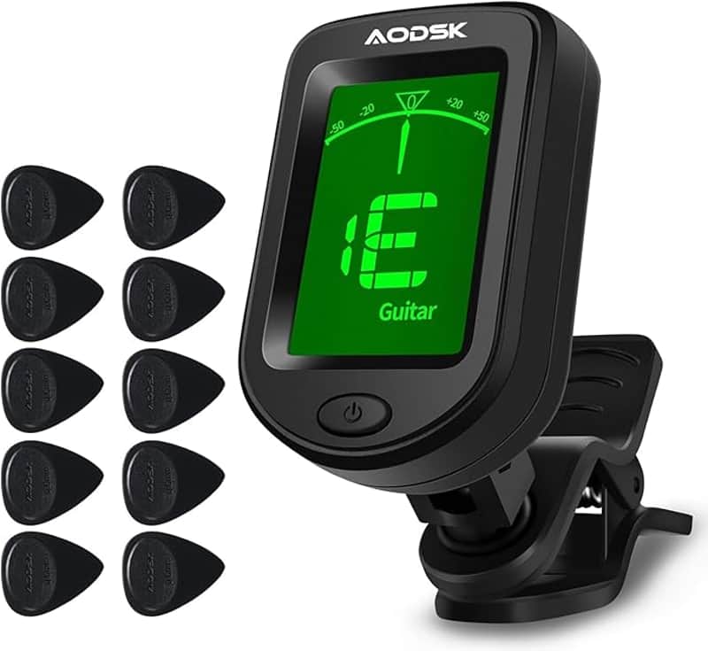Clip-on Guitar Tuner for String Instrument,Digital Electronic Tuner,Large Clear LCD Display,Rotatable,Suitable for Acoustic Guitar,Ukulele,Bass,Violin and Chromatic,with 10 Guitar Picks image 1