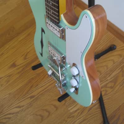 Custom Tele-Style Thinline HH Bigsby Warmoth Neck Surf 90s Surf Green image 5