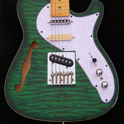 Nashville Thinline Telecaster-Tiger Stripe Green 7-Way Switching 22 Fret Maple Neck Leveled Crowned and Polished Frets+ Grover 406c6 Locking Tuners+ Full Setup! image 1