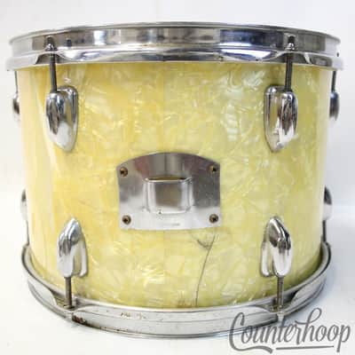 MIJ 13x9"Tom Drum WMP Japan 3Ply+Rings Clip Mount Vintage 60s White Marine Pearl image 4