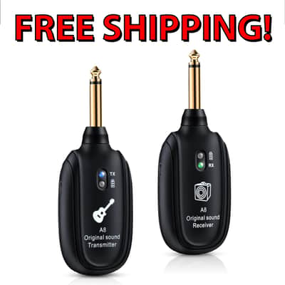 A8 Wireless UHF Rechargeable Transmitter & Receiver, Guitar, Bass, Keyboard FREE SHIPPING! LAST ONE! - Black image 1