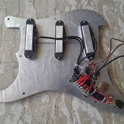 Handmade prewired SSS NEODYMIUM Stacked coils PU's Strat pickguard with HB split on N&B, volume TR BL and mid PU cutoff switch image 8