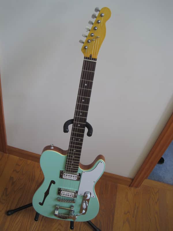 Custom Tele-Style Thinline HH Bigsby Warmoth Neck Surf 90s Surf Green image 1