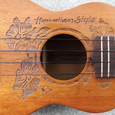 2001 G String Ukulele Co. Koa Soprano Ukulele Hawaiian Style Tattoo Laser Engraving image 14