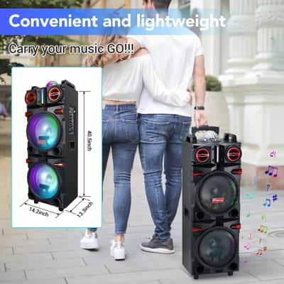 Dual 10" Bluetooth DJ PA Karaoke Speaker System w/ LED Lights & FM Radio image 2