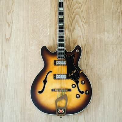 1968 Hagstrom Concord C-2 Deluxe Vintage Hollowbody Bass Guitar Ebony Board & Gold Hardware, Viking image 2