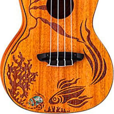 Luna Coral Uke Solid Mahogany Concert Ukulele w/ Etched Fish, Gig Bag, and Tuner image 6