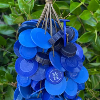 Upcycled Percussion - Extra Large Plastic Bottle Cap & Poker Chip Rattle / Shaker - Blue image 3