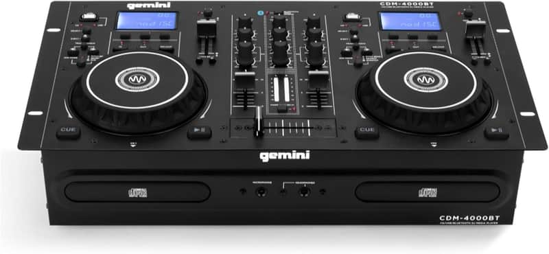 Gemini CDM-4000BT 2 Channel Dual MP3/CD/USD mixer console, touch-sensitive jog wheels, USB Inputs, scratch effect, AUX inputs, BT Input image 1