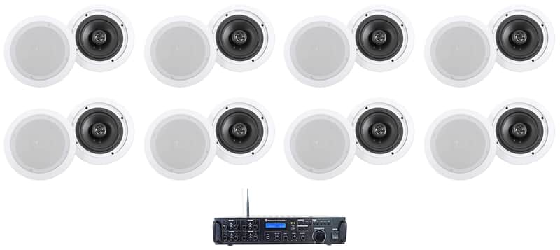 Rockville Rock Zone 8 Receiver+(16) 6.5" White Ceiling Speakers For Restaurant image 1