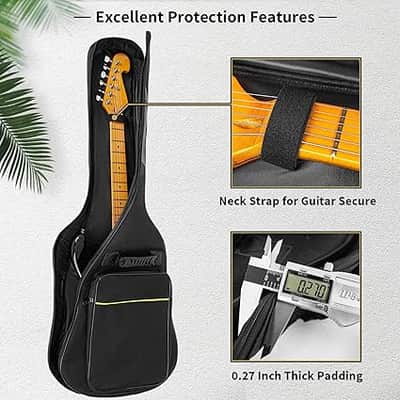 39 Inch Electric Guitar Bag Soft Guitar Case, 6 MM Thick Padded Electric Guitar Gig Bag Waterproof Guitar Backpack with Pockets, Black image 3