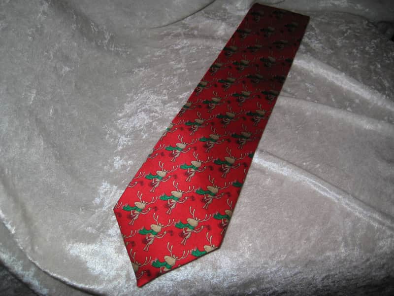 Holiday Traditions Christmas Reindeer Guitar Playing Design Necktie Top Quality Red image 1