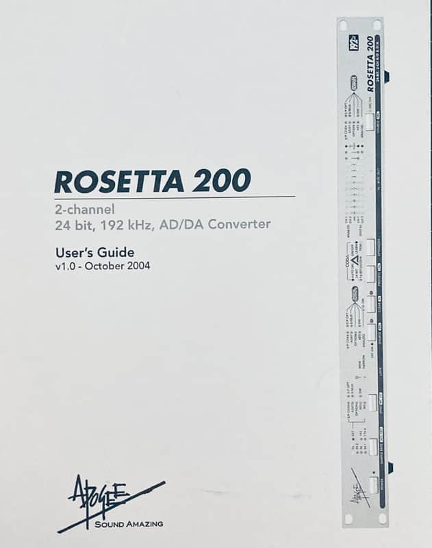 Apogee Rosetta 200 Two Channel AD/DA Converter OEM Factory Released User's Guide image 1