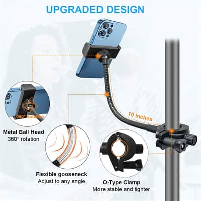 Phone Holder for Mic Stand, Mic Stand Phone Holder [10" Long Flexible Gooseneck Arm] Cell Phone Holder for Microphone Stand, iPhone Music Stand Holder for iPhone, Samsung Galaxy, Any Smartphone image 2