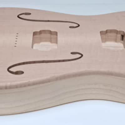Shepard Custom Guitars Custom Telecaster Body Semi-hollow Backroute Violin Master Flamed Maple Top on 1pc Swamp Ash 2023 - Unfinished image 3