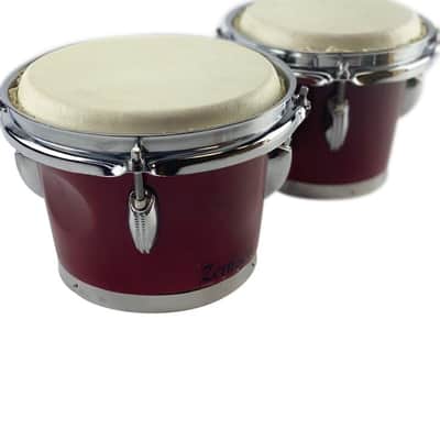 Zension 7" and 8" BONGO DRUMS - Latin Percussion Bongos Set Cowhide Tuning Key RED Wood image 6