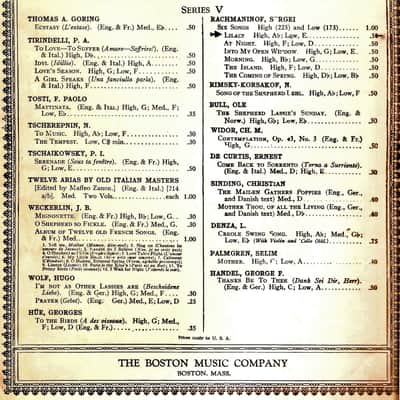 Songs with Piano Accompaniment by European Composers with translation Rachmaninov LILACS, Faure Gabriel The Cradles Vintage Music Sheets image 2