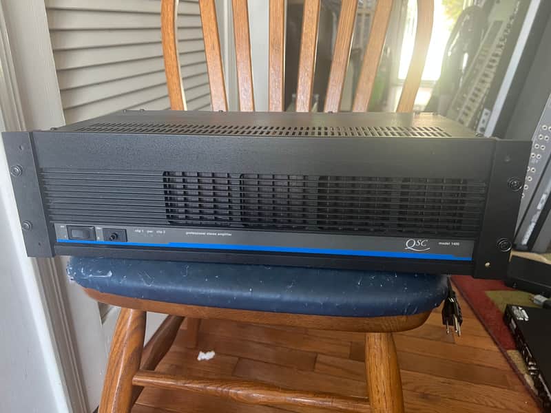QSC Model 1400 2 channel power amp with Rack mount bolts/washers. Ex-church. Looks near new. image 1