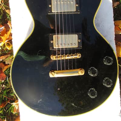 Samick LP Custom Style Guitar, 1990's, Japan,  Black, Gold Hardware, Gig Bag image 14