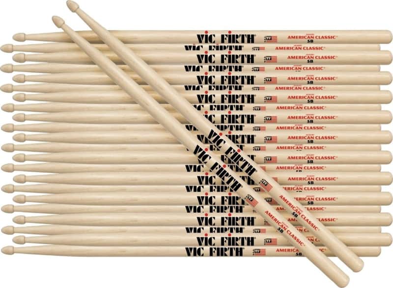 12 Pairs of Vic Firth 5A Wood Tip American Classic Hickory Drumsticks